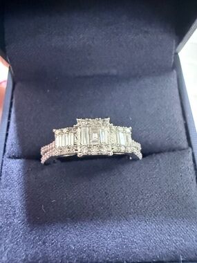 Diamond Baguette and Round Cut Halo Band - sterling silver